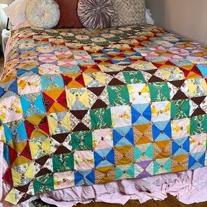 Vintage Crazy Quilt From Clothes & Fabric Pieces 62x80”